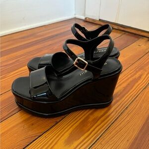 Madden Girl Black Wedge Heels with Ankle Strap